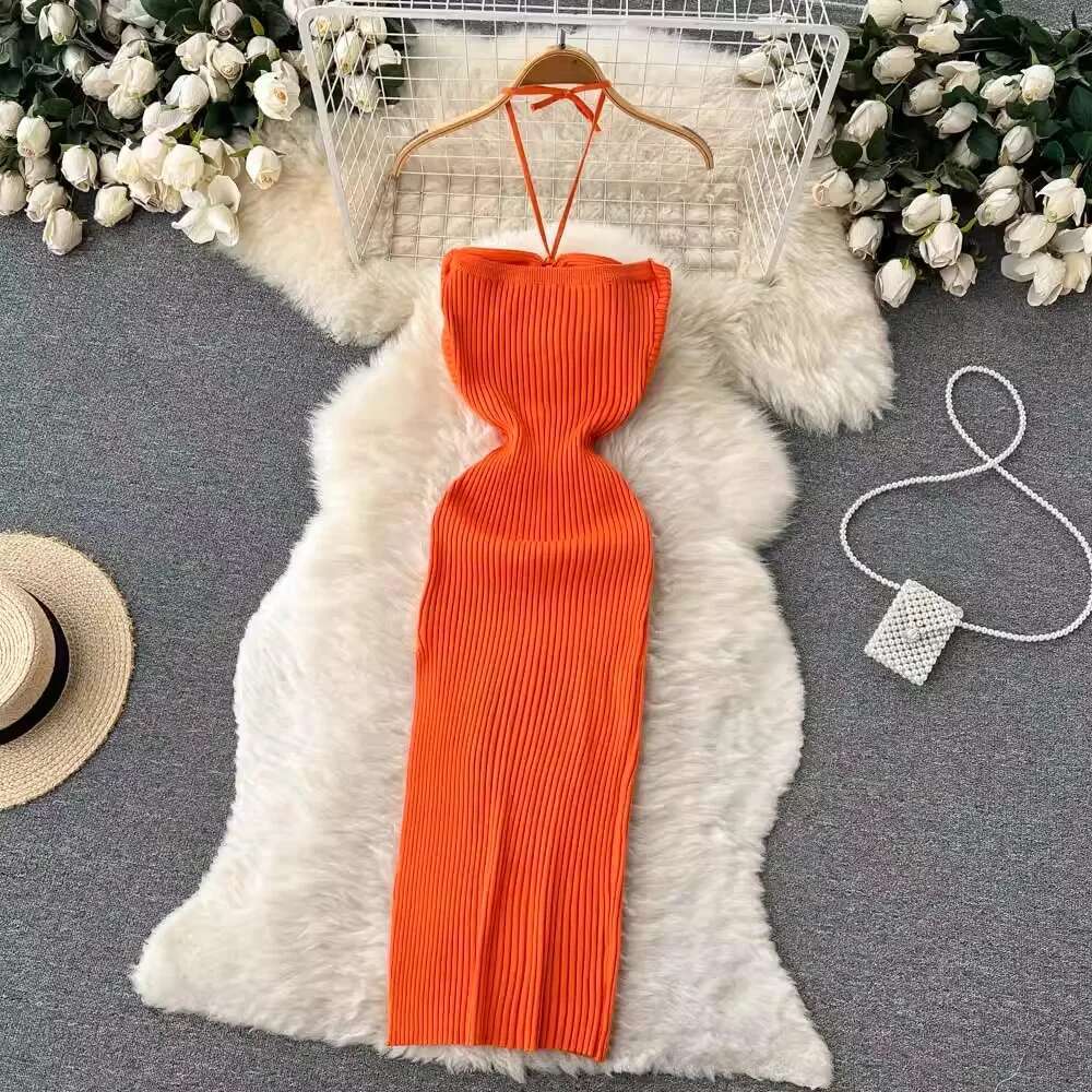 Yuoomuoo Chic Fashion Sexy Package Hips Split Knitted Summer 2025 Women Slim Elastic Bodycon Party Dress Streetwear Outfit