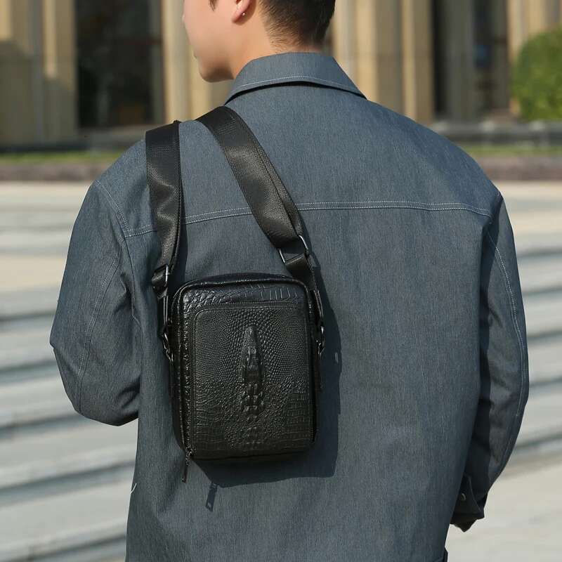 Bag Men Casual Cowhide Genuine Leather Crocodile Skin Men's Shoulder Crossbody Bags Bolsos Para Hombre Sacoches Hommes