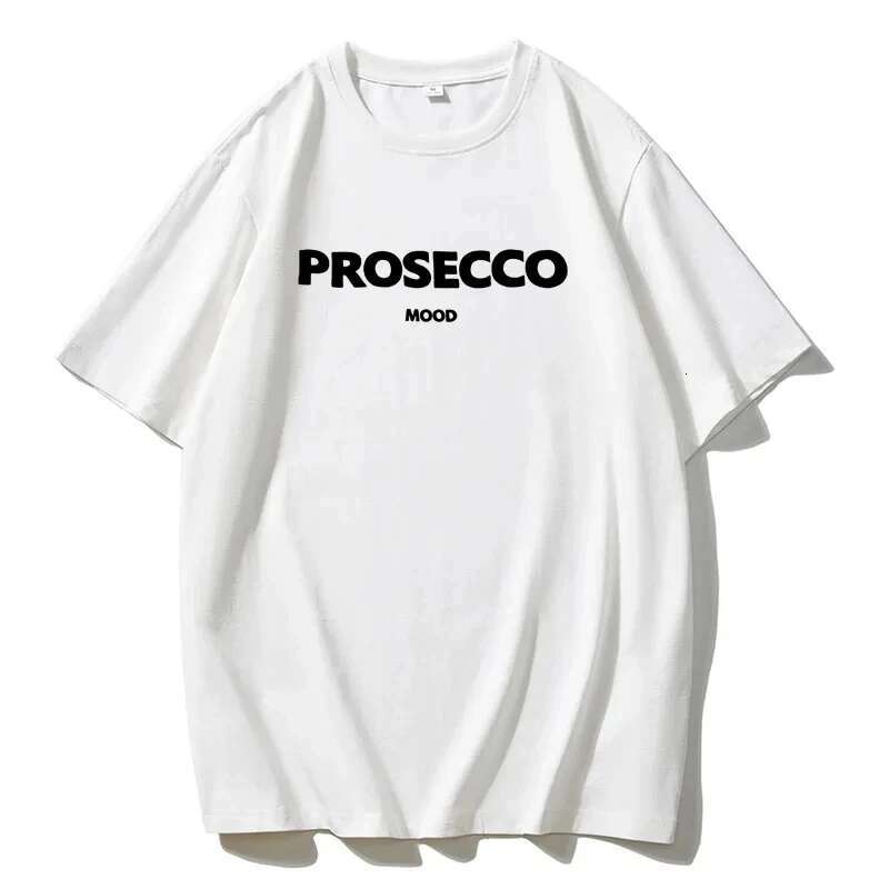 Prosecco Mood Letter Print Summer Breathable T-Shirt Vintage Minimalist Style Fashion Women's Tops