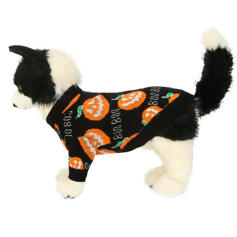 New Halloween pet clothes, puppy sweater, pumpkin shaped Halloween kitten black costume