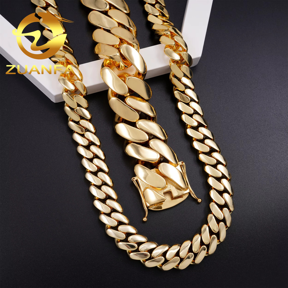 18k Gold Plated 30mm Big Miami Cuban Chain Bracelet Brass Cuban Men Necklace Chain Men Chain
