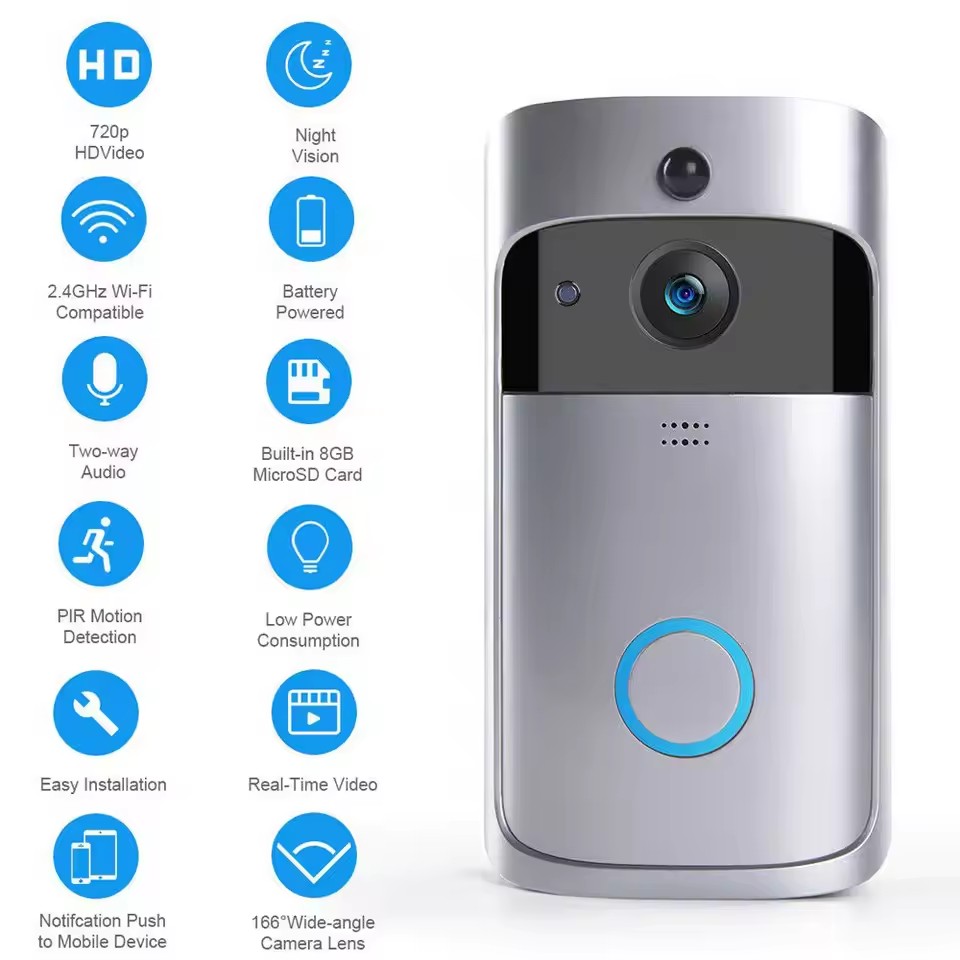 720P HD Smart Home Wireless WIFI Doorbell Camera Security Video Intercom IR Night Vision AC Battery Operated House Door Bell New V5