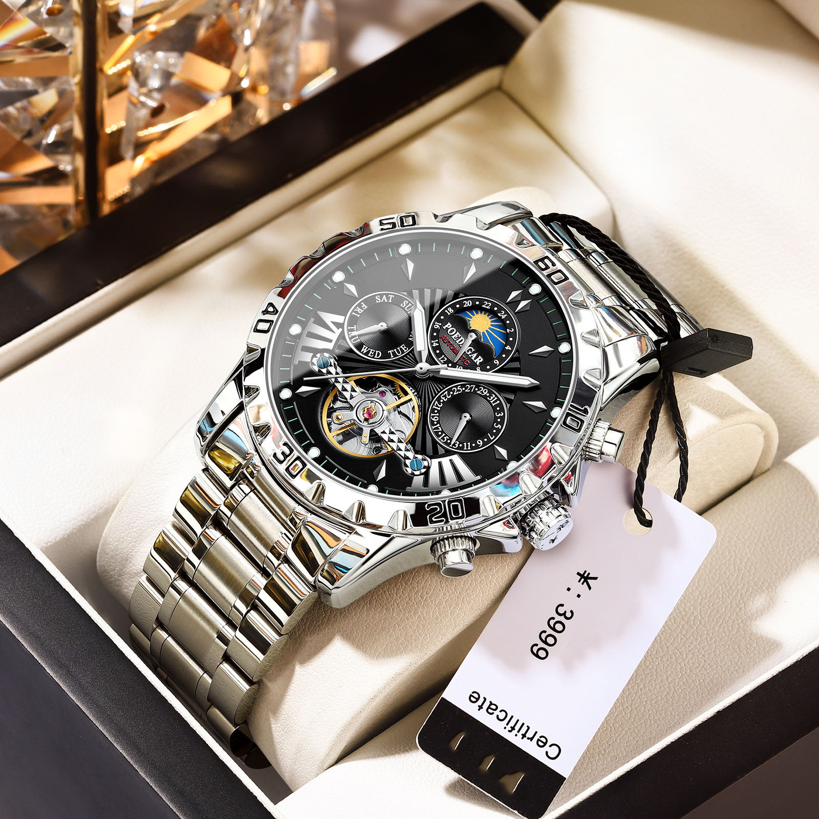Mens Waterproof Mechanical Watch with Automatic Movement and Night Light Stylish and Functional Timepiece for Everyday Wear