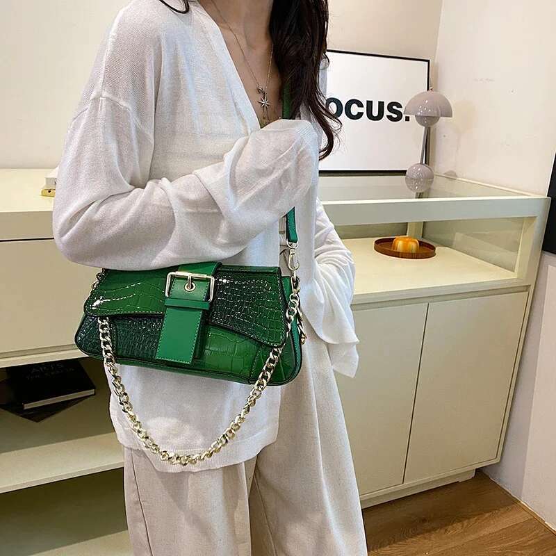 Purple Shoulder For Women Brand Designer Handbag And Purse Crocodile Pattern Leather Underarm Crossbody Bag