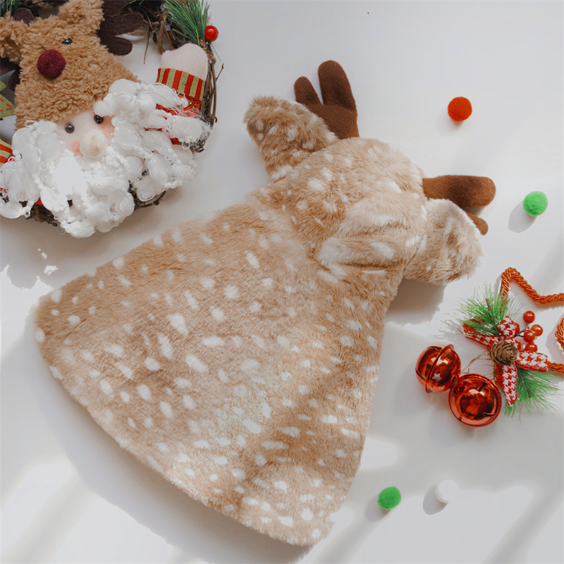 Holiday Style Pet Ensemble: Warm Elk Cape Dress and Festive Hat Combo for Canines & Felines