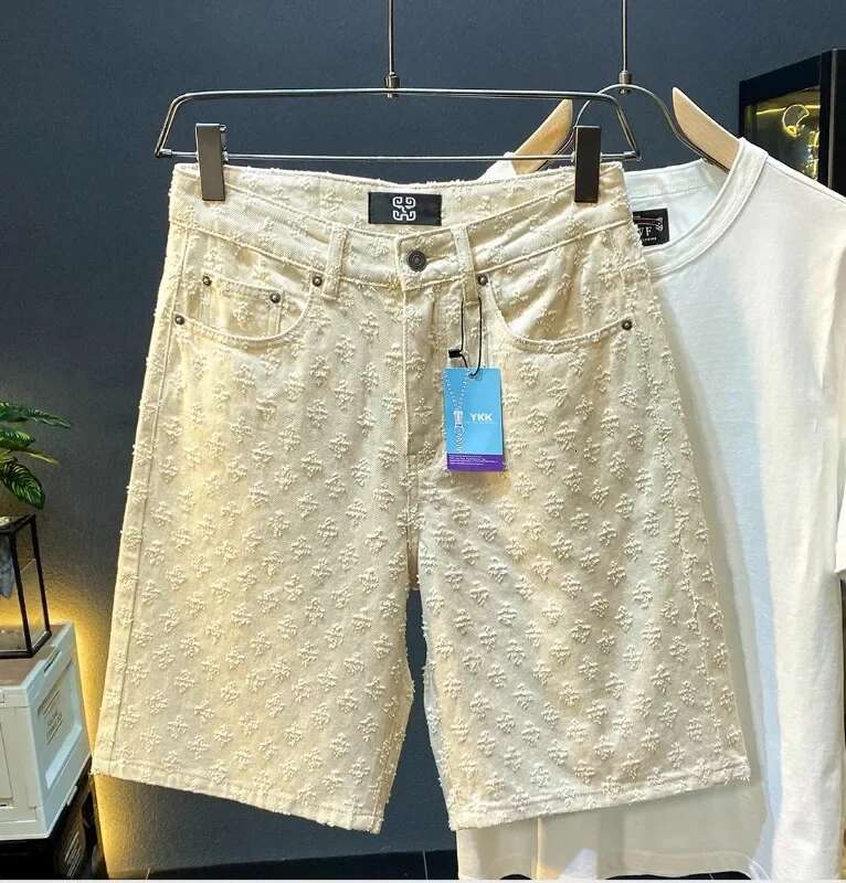 2024 Summer Black Washed Denim Men's Jeans Shorts Designer High Street Fashion Loose Firt Straight Leg Male Fifth Pants