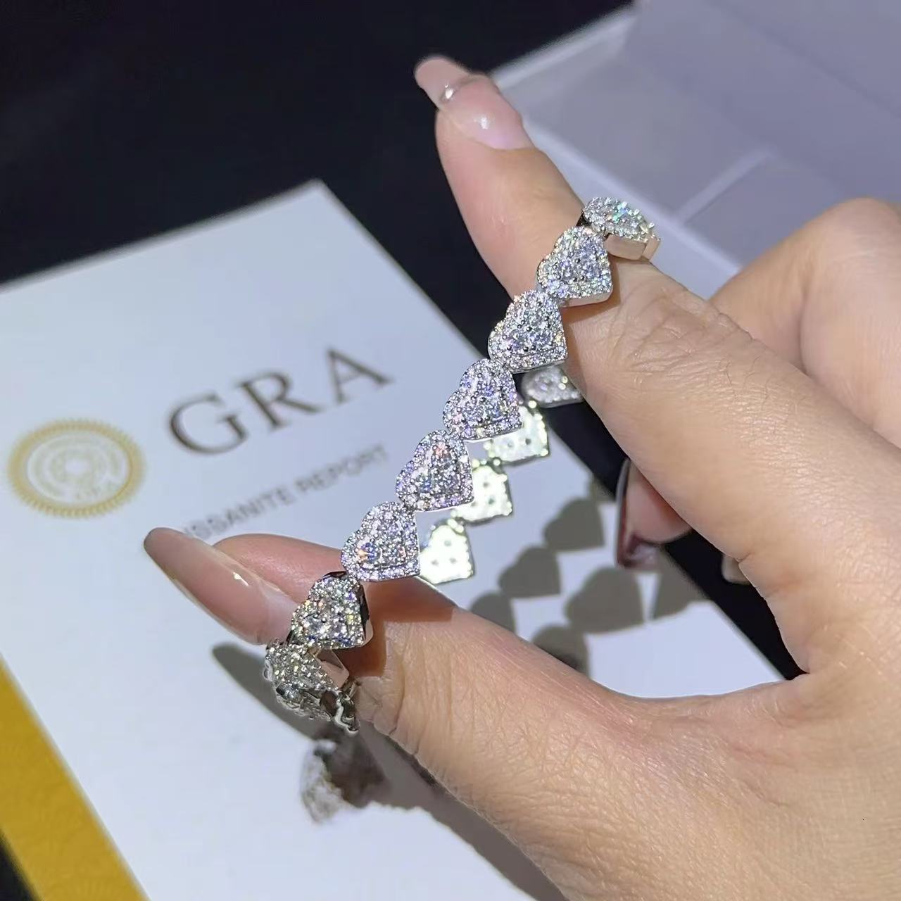 Custom Heart Cross Silver 925 Hip Hop Iced Cuban Link Bracelet VVS Moissanite Diamond Womens Fine Jewelry