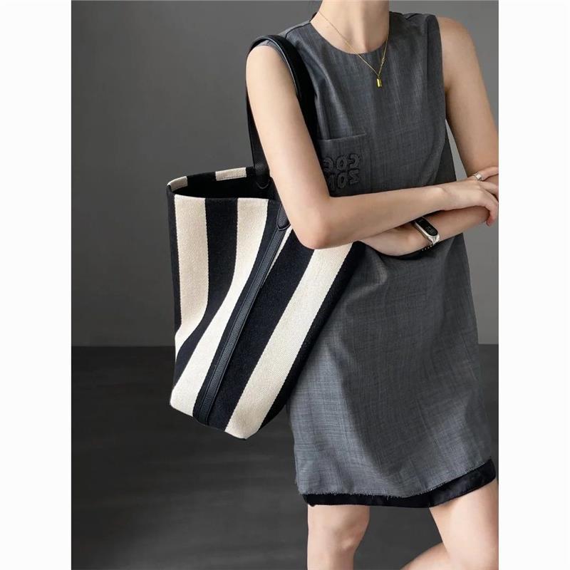 Stylish Women's Stripe Canvas Overnight Travel Tote Bag with Adjustable Strap