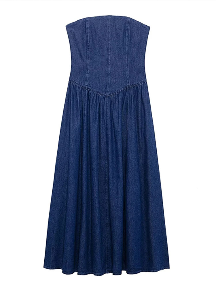 Fashion womens shoulder dress denim backless sleeveless extra long springsummer Vestidas 250313