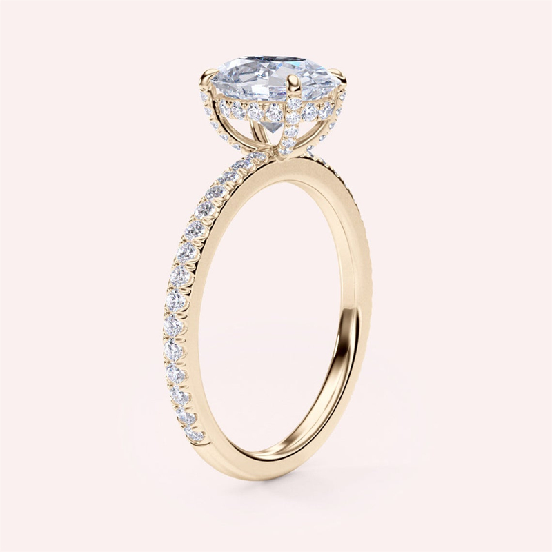 Jewelry Real Gold 2.5 Carat Oval Ice Cut Luxuery Hiden Halo Engagment Lab Grown Diamond IGI Certificate Ring For Women Wedding Band Ring