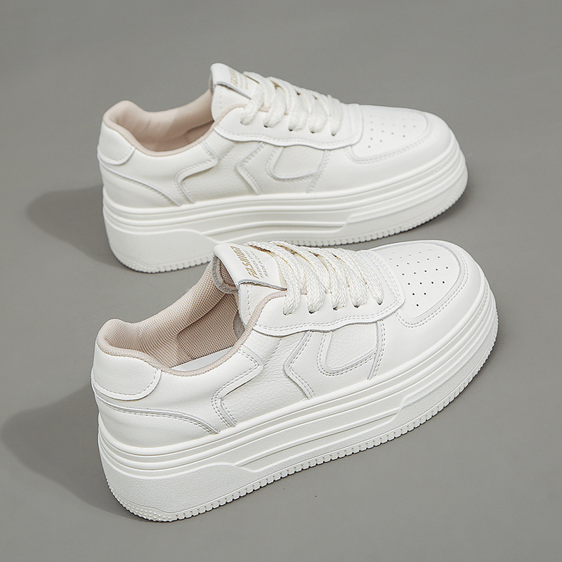 2025 Spring Genuine Leather Women s White Shoes Multi Functional Thick Soled Board Shoes Trendy Designer Fashion Sports Shoes Running Shoes Skateboard