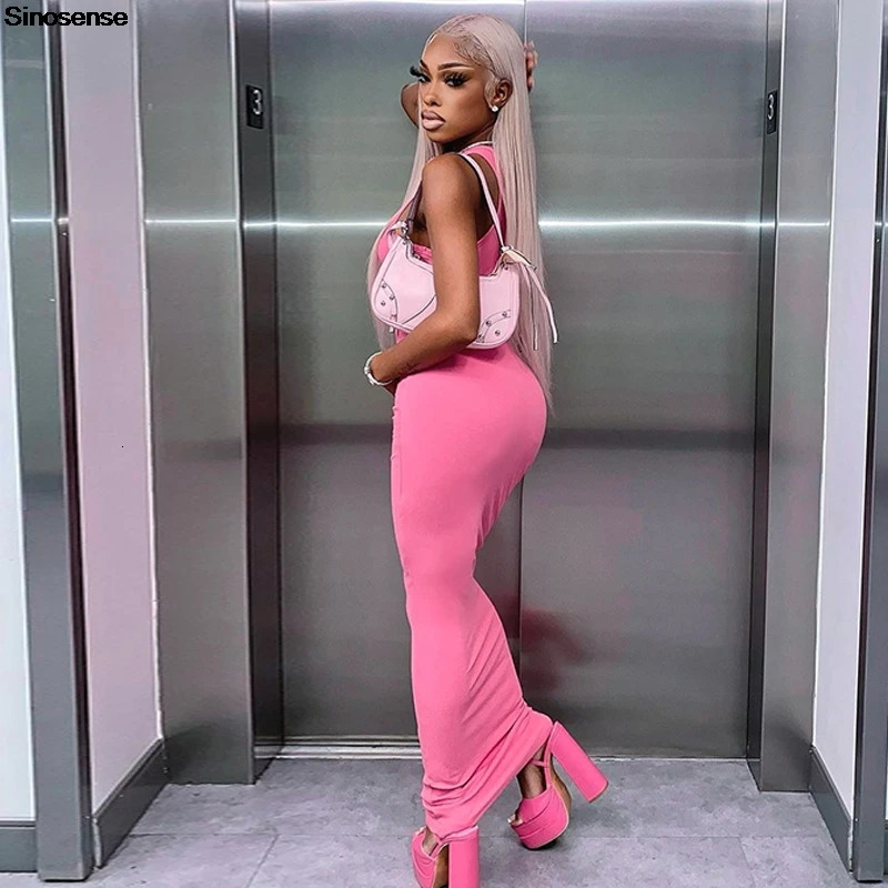 Womens ribbed knit sleeveless tank dress solid color crew neckline ultrathin fit tight body Maxi Y2K nightclub party 250313