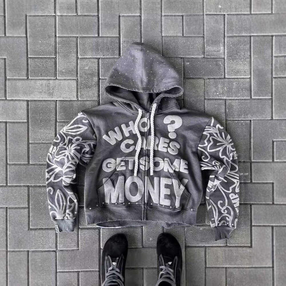 American alphanumeric 3D printed street trend Y2K destroyed hoodie loose pullover sweatshirt