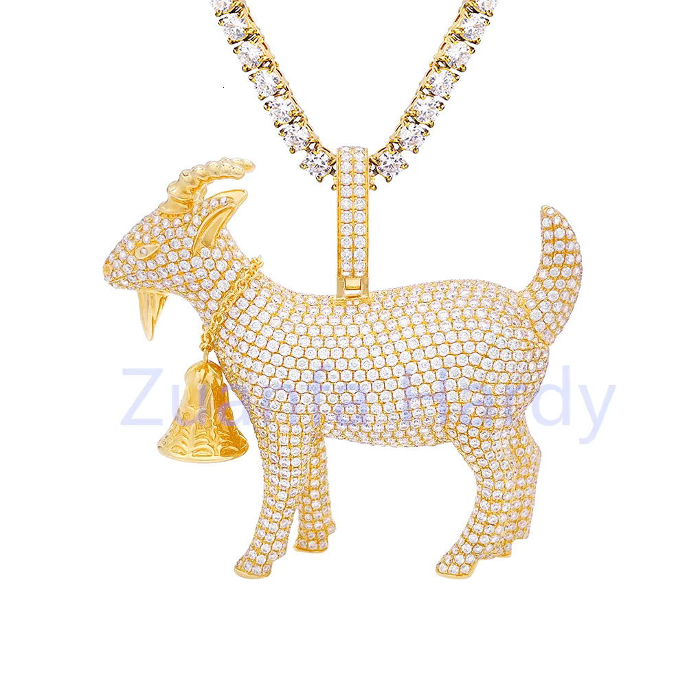 Custom 3D Design Sheep Charm Hip Hop Pendant VVS Moissanite Charm Iced Out 10K Yellow Gold Goat Pendant