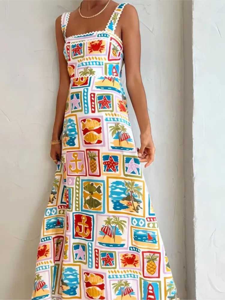 Urban Sexy Dresses Summer Womens New Fashion Personalized Graffiti Print Sexy Slvel Strap Bra Temperature Lace Dr Suitable for Women Y240312CYZ3