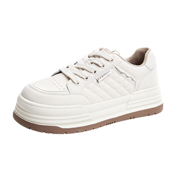 2025 New Women s Light Luxury White Shoes Made Of Genuine Leather Thick Soled Board Shoes Designed By Fashion Simplicity, And Versatile Diamond Grid S