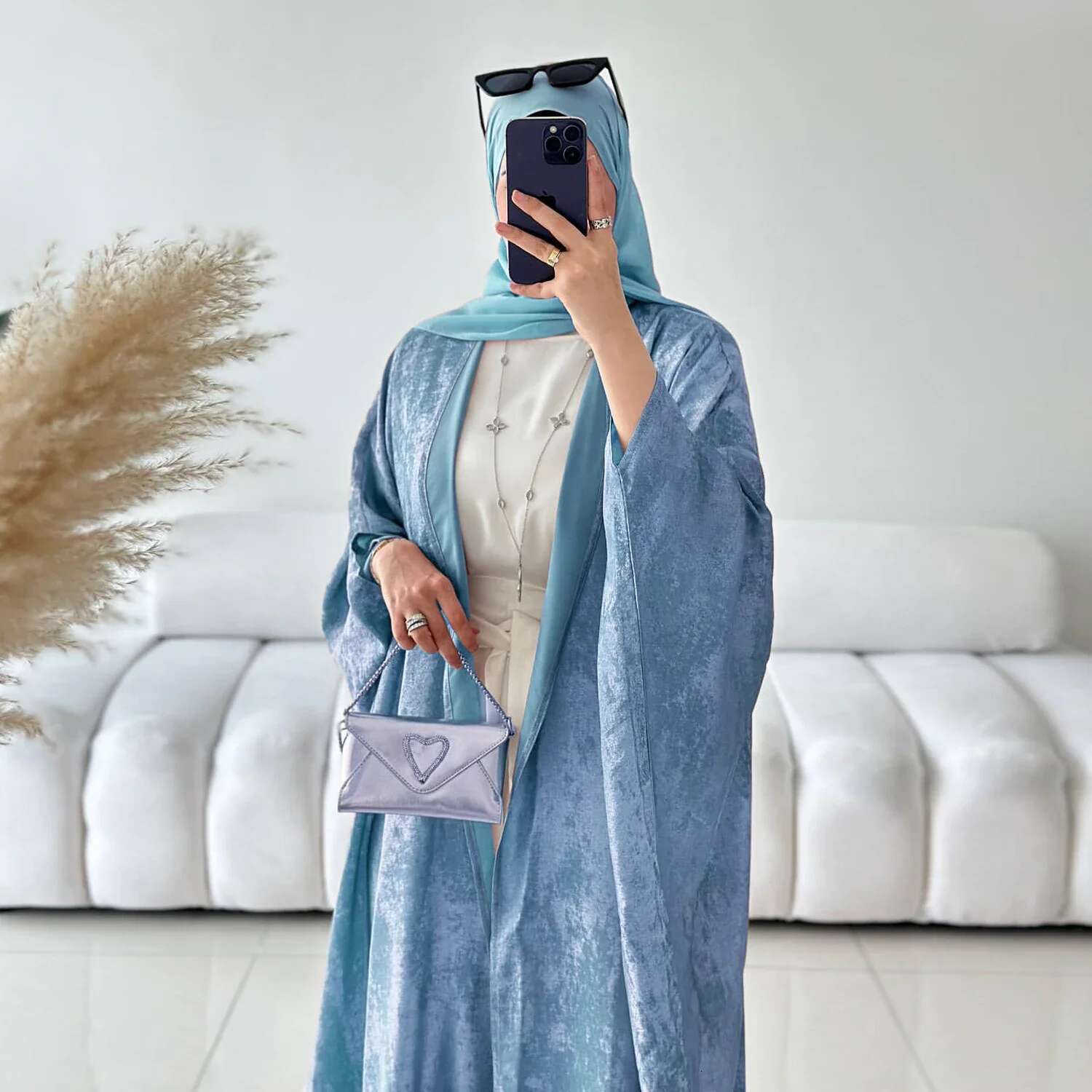 Fashion Elegant Dubai Turkish Abaya 2 Piece Set Muslim's Women Inner Under Dress Abayas Open Front Cardigan Suit 796