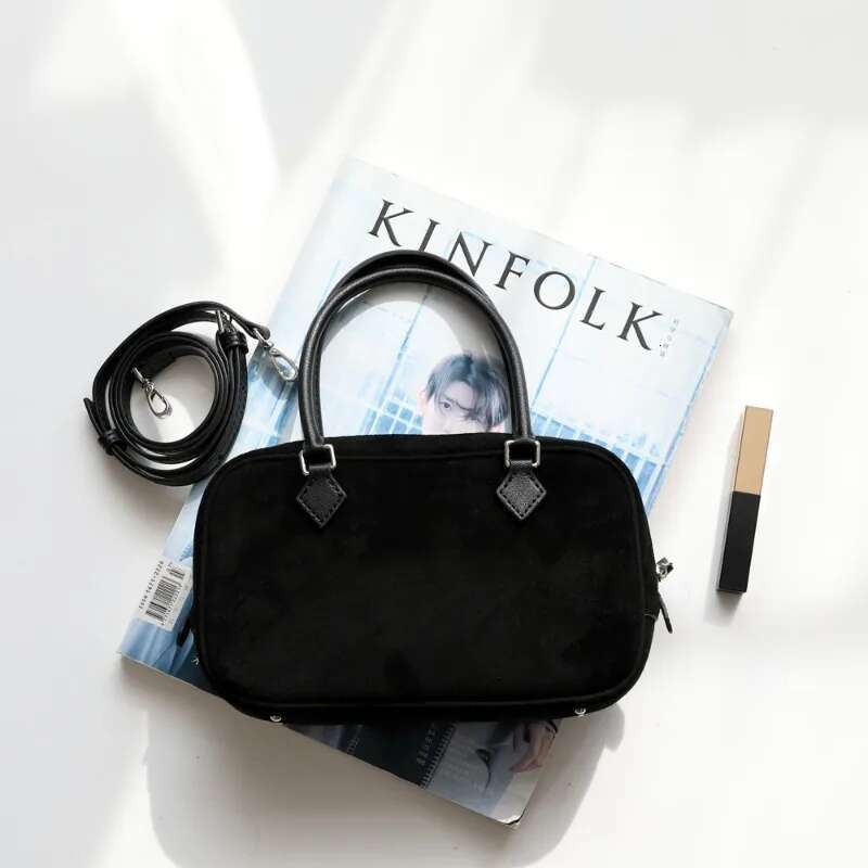 Real Suede Leather Boston Square Women Crossbady Shoulder Bag Frosted Cowhide Bolsos Vintage Zip Handbag