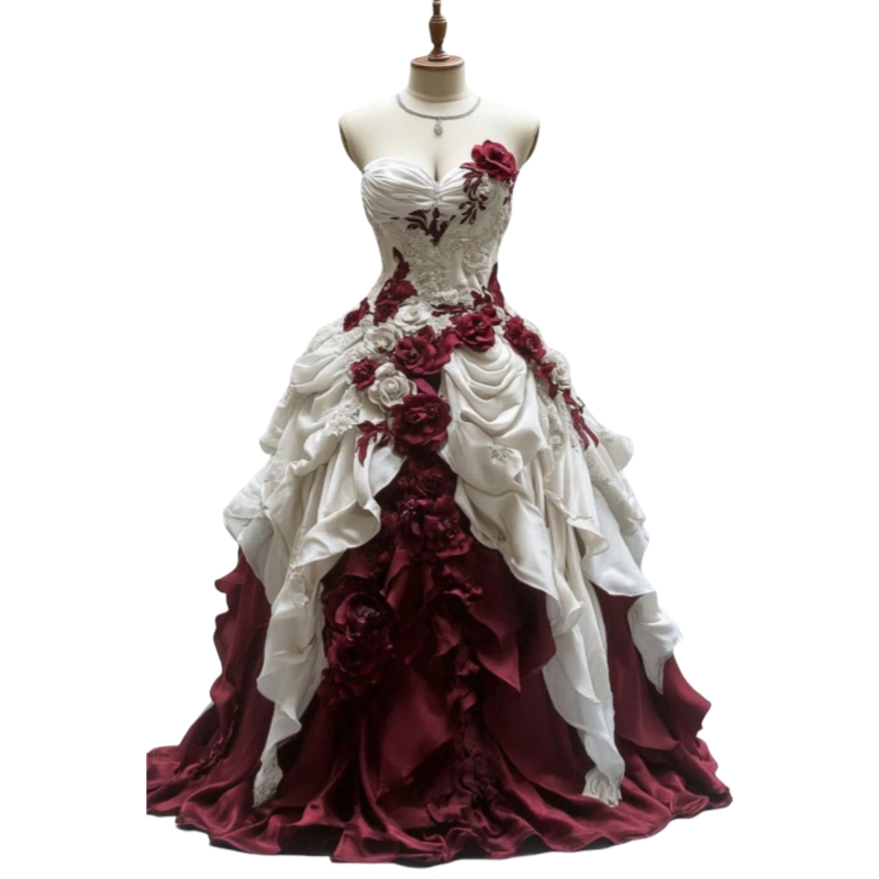 Vintage Victorian Prom Dresses Burgundy And Ivory Ruched Long Special Occasion Ball Gown Flowers Lace Appliques Medieval Gothic Evening Dress Special 