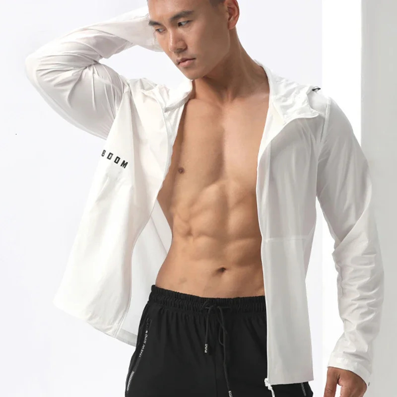 Mens thin sun protection sports shirt running top jacket outdoor hiking climbing hoodie mens ice silk suit 250313