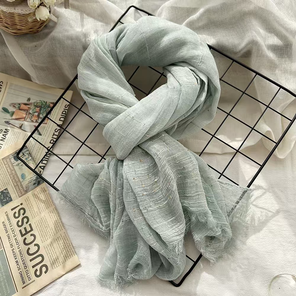 T275 retro literary sequin headscarf spring new dirty dyed cotton scarf sunscreen shawl