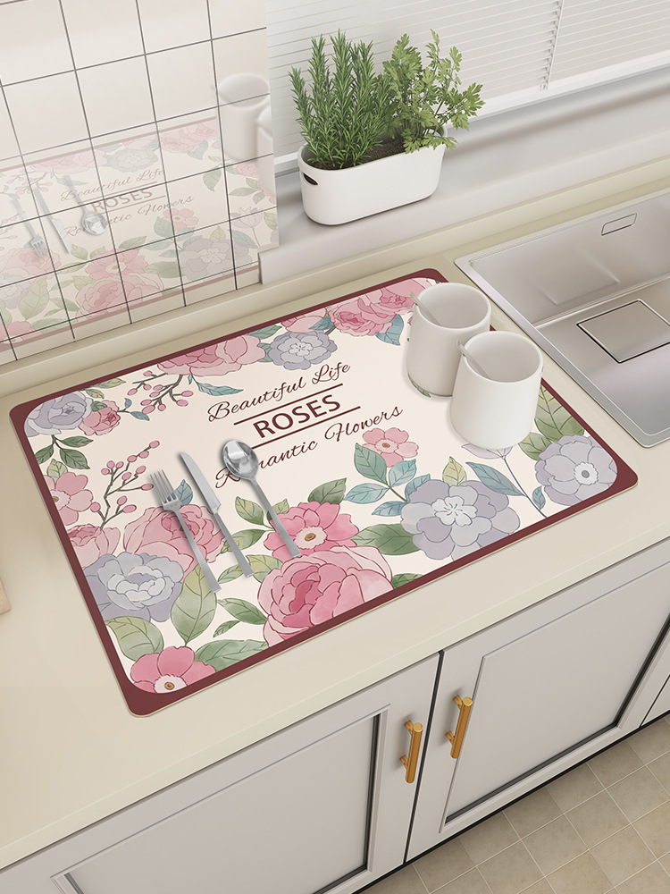 Drain pad countertop diatom mud absorbent pad bowl and dish water control pad desktop insulation tea mat Z9QQ01