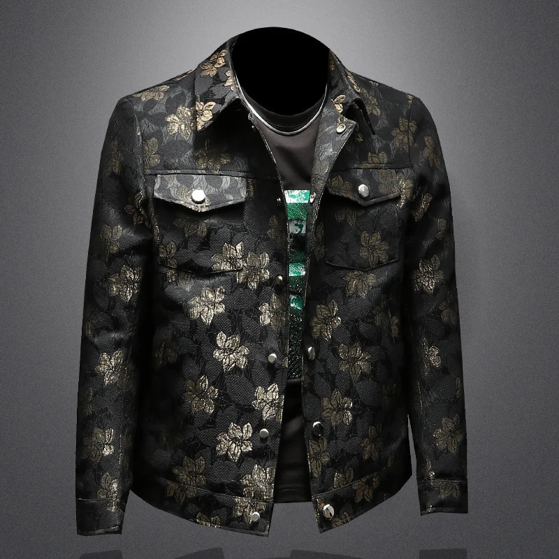 Spring Flower y Mens Slimming Casual Business Jacket Fashion Street Clothing Bomber 250313