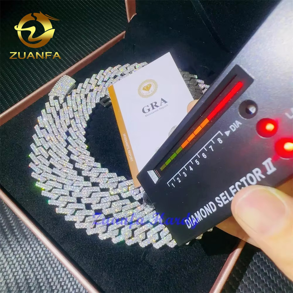 Pass Diamond Tester VVS Moissanite Diamond Necklace 13.5mm Hip Hop Style Necklace Moissanite Cuban Link Chain