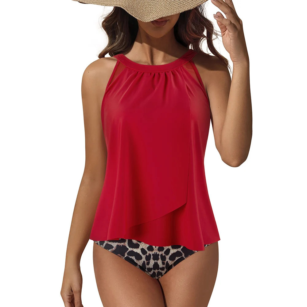 Printed Flower Tankini Set Women Swimwear Vest Bra Female Bikini Beach Beachwear 2 Piece XL Size 250311