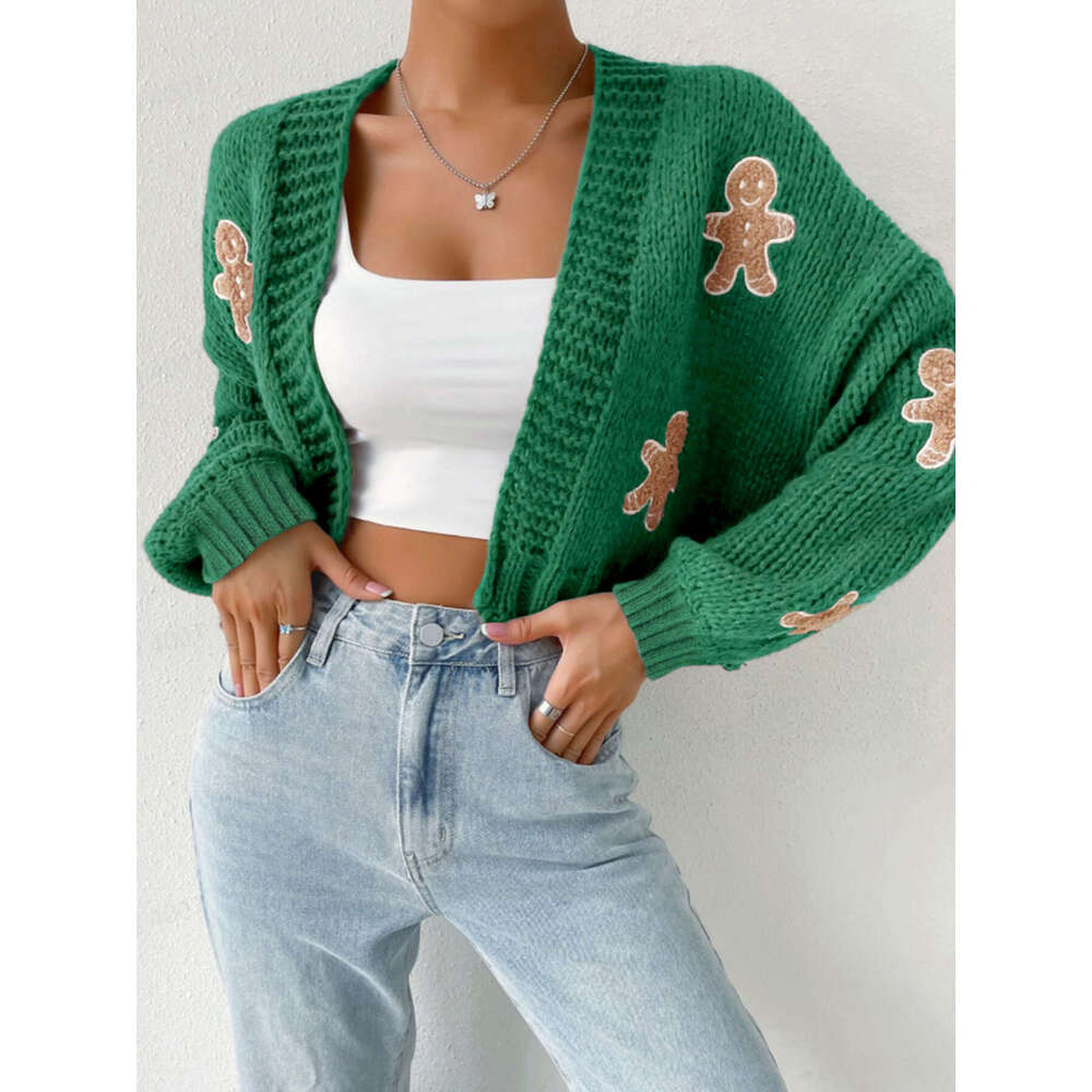 Manufacturer Biscuit Man Pattern Women's Knitted Sweater Short cardigan Spring and Autumn 2025 New Casual Versatile Fashion Clothing