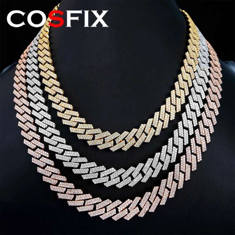 2025 Real Moissanite Cuban Choker Necklace, stylish men's and women's 8/10/12/15mm S Sterg Sier Hip Hop Dia Tennis necklace
