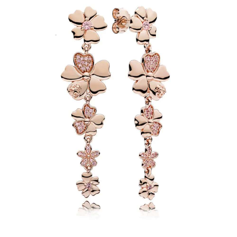 Sweet 925 Sterling Silver Leaf Flower Wings Double Love Zircon Pendant Earrings Ladies Fine Jewelry Gift For Valentine's Day