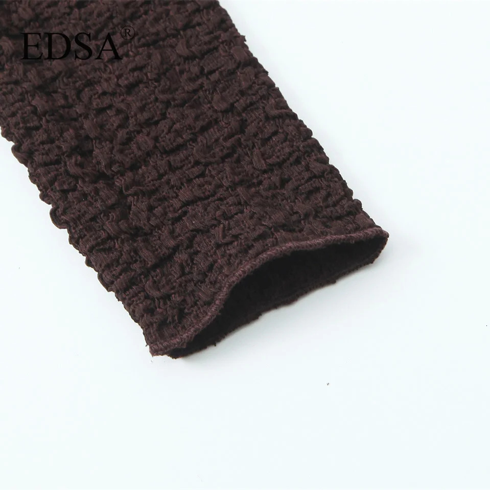 EDSA Womens Texture Cut Midi Dress High Waist Long Sleeve Hollow Elegant Skirt 250313