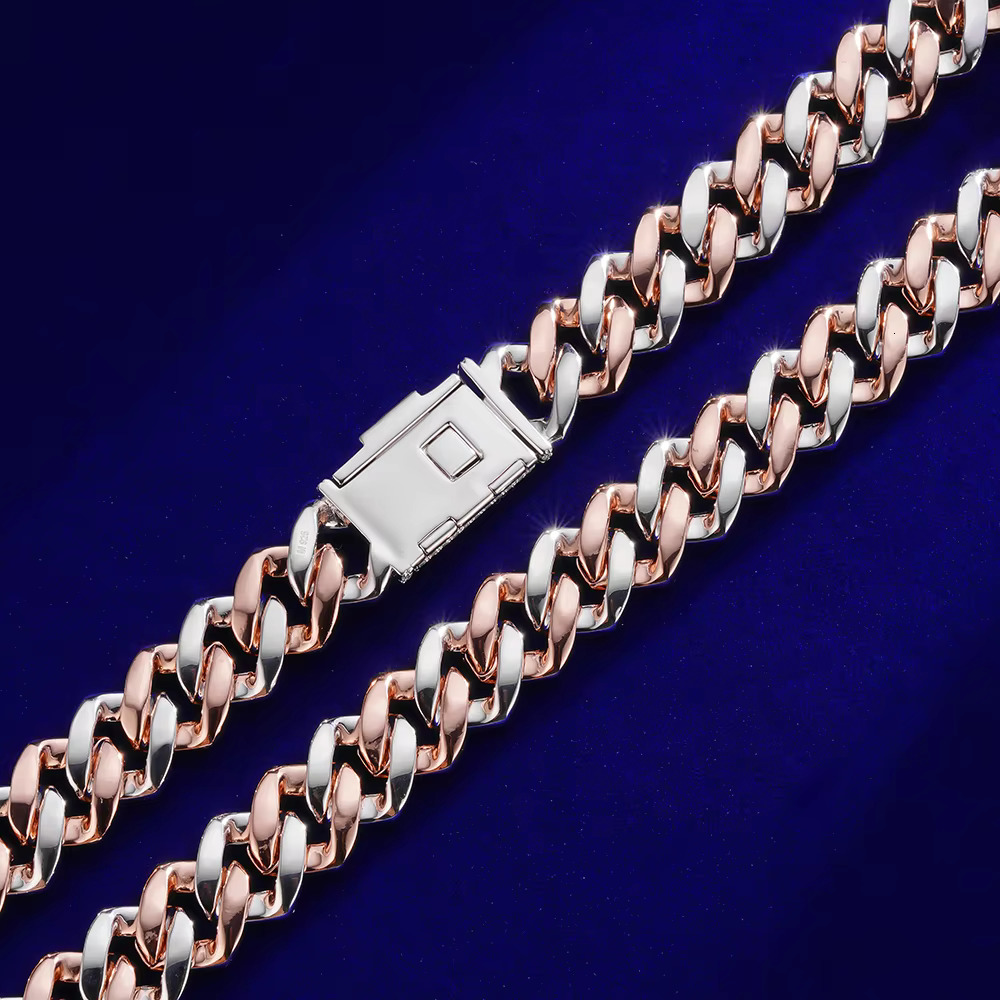 Wholesale Hip Hop Design New 3 Row 24K Gold Baguette Chain 925 Silver Cuban Moissanite Link Chain for Men