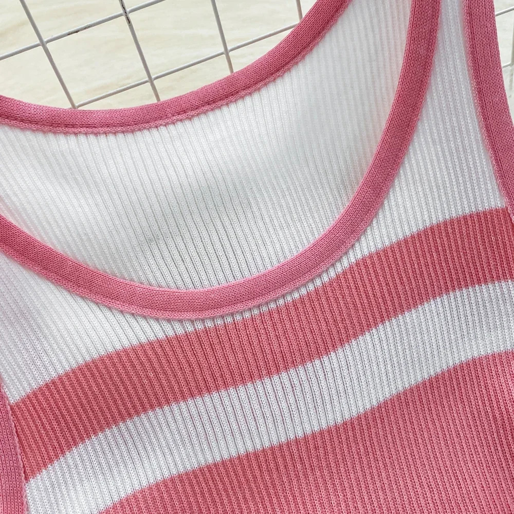 Fashion striped Oneck knitted elastic body dress sexy beach vacation Sundress womens casual ultrathin pencil Vestdos Maxi long 250313