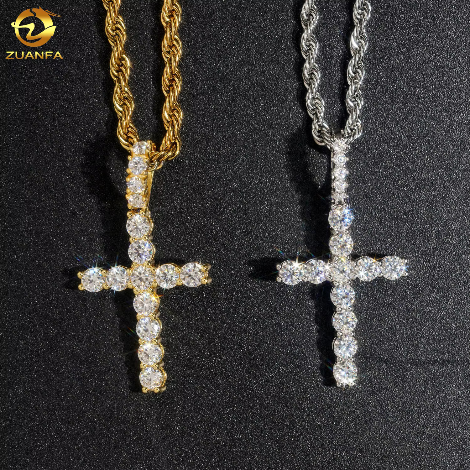 Custom Moissanite Diamond Fine Jewelry 925 Sterling Silver Iced Out Pendant Necklace Chain Hip Hop Cross Pendant