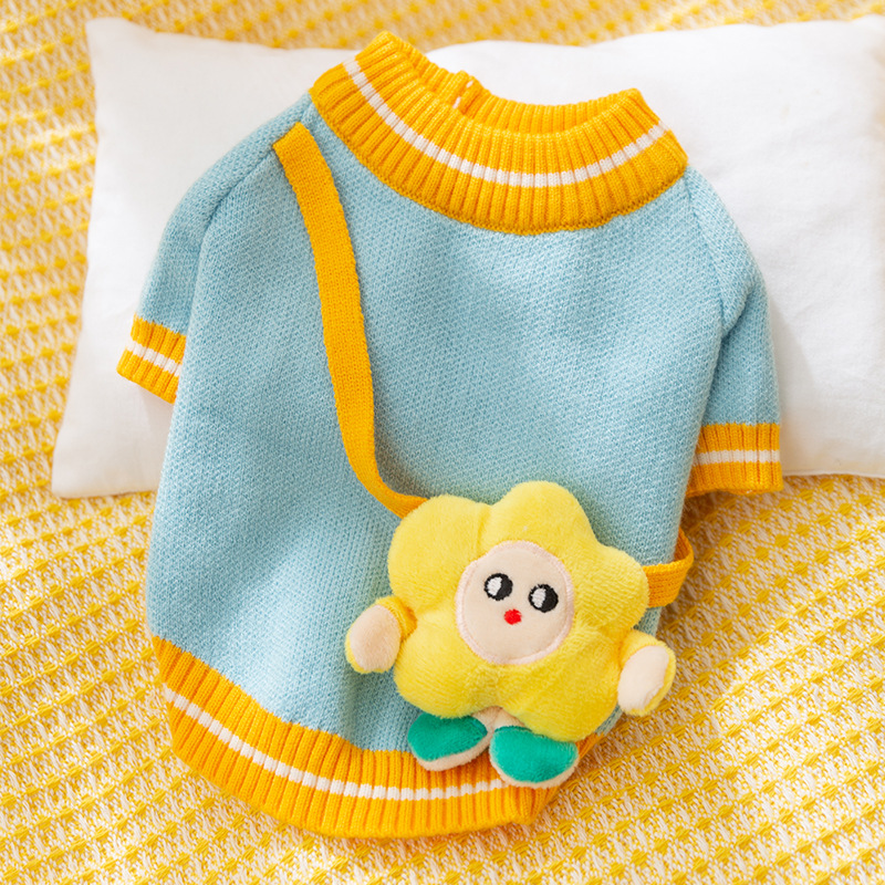 Autumn-Winter Dog Clothes with Teddy Design Warm Knit Pet Outfit Including Shoulder Bags