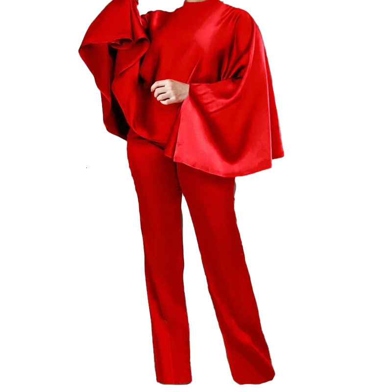 Women's Spring And Autumn Set, Stylish Solid Color Cloak Top, Micro Pull Up Pants, Two Piece Set