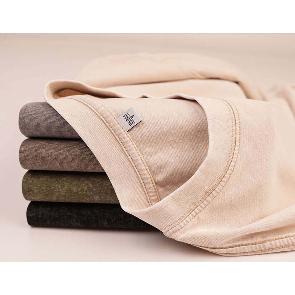 Retro stir fried snowflake washed made of European American pure cotton, loose base round neck pullover, heavyweight T-shirt for men in 2025, new casu