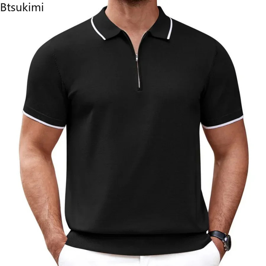 Mens Summer Casual Knitted Polo Shirts Formal BusinessTurn Down Collar Solid Short Sleeve TShirt Leisure Breathable Tops 250313