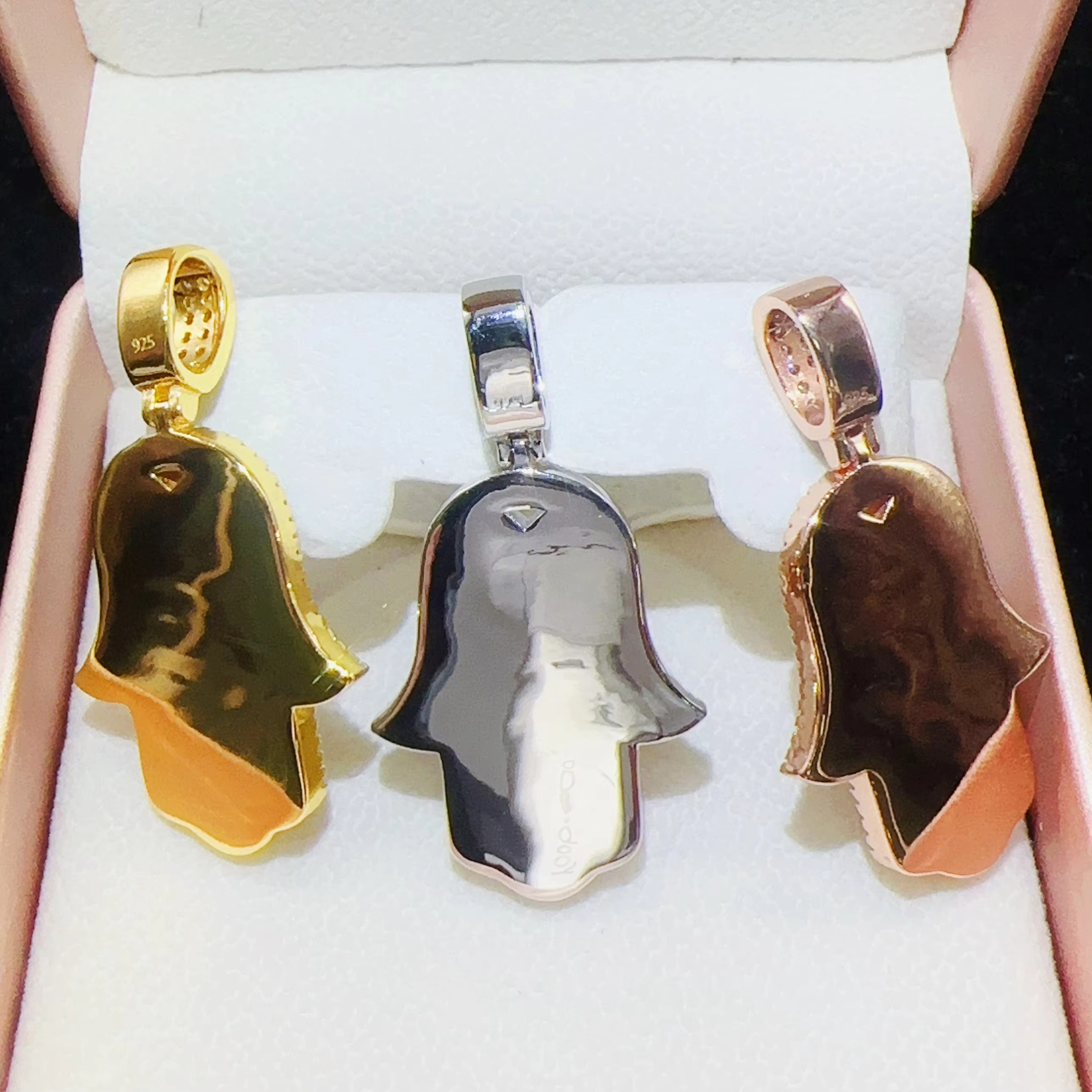 Pass Diamond Tester 925 Sterling Silver Jewelry Full Moissanite Hamsa Hand Pendant VVS Diamond Chain