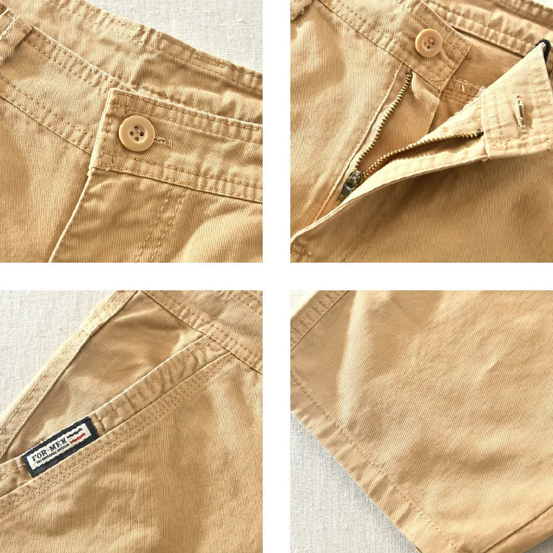 Summer Solid Color Versatile Mens Cargo Shorts Casual Cotton Comfortable Work Shorts With Multi-pocket 250312