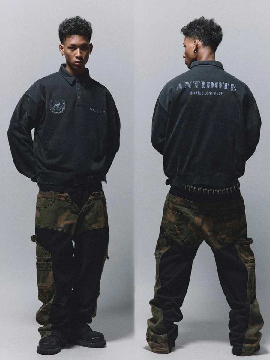 REDDACHIC Retro Patch Work Camouflage Cargo Jeans Mens Comparison Loose High Waist Hip Hop Wide Leg Jeans Harajuku Street Clothing X250313