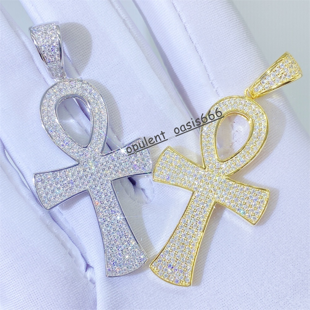 Iced Out Ankh Cross Pendant 925 Sterling Silver Hip Hop Moissanite Pendant