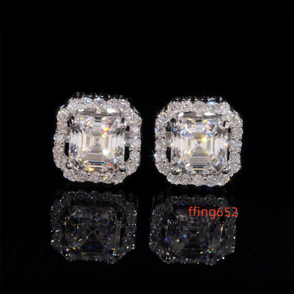 DE Hip Hop Princess Cut Moissanite Earring Chic Square Moissanite Earrings Hip Hop Women Men Moissanite Earring