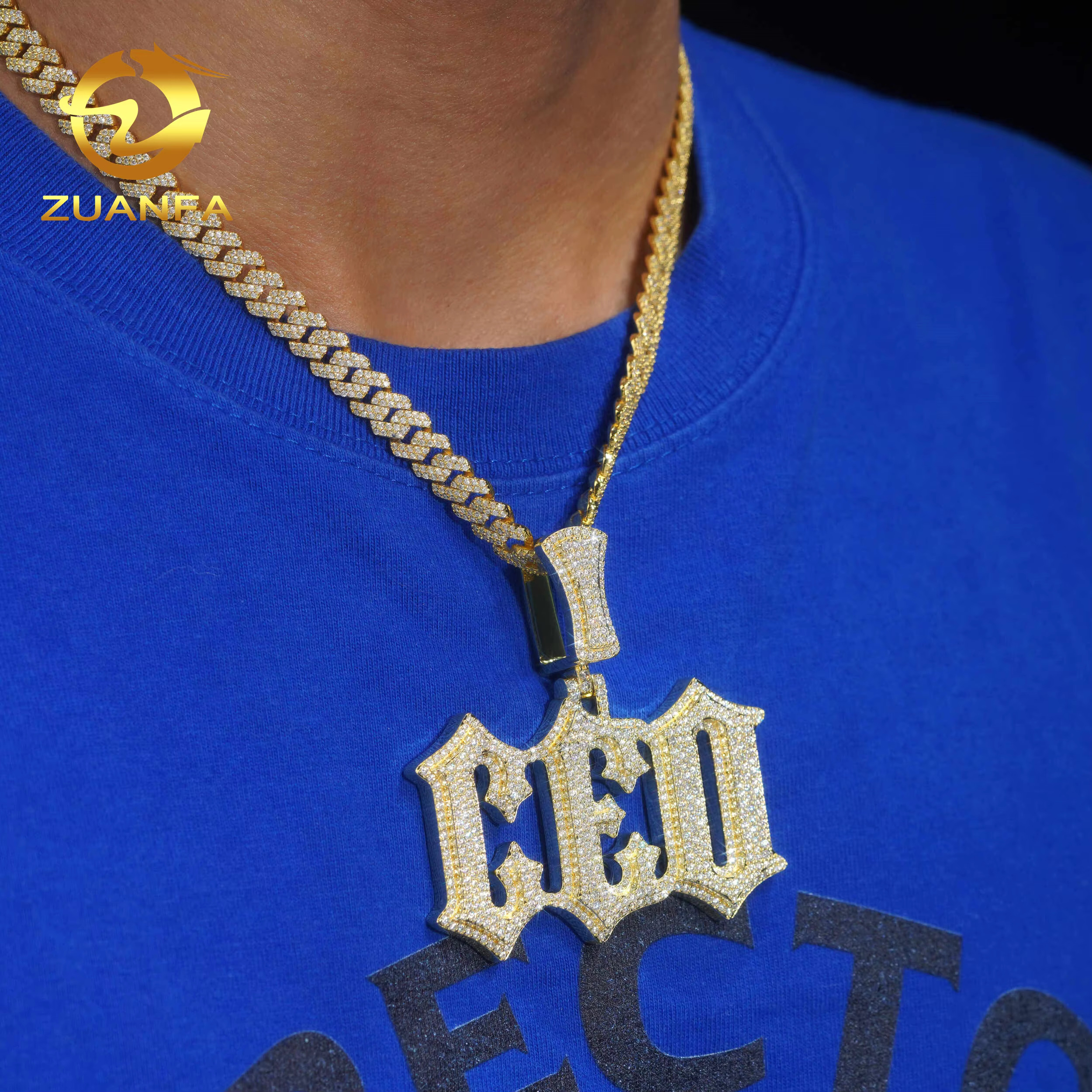Zuanfa Jewelry Solid Silver Hip Hop Iced Out VVS Moissanite Diamond Letter CEO Pedant Custom Pendant Fine Jewelry