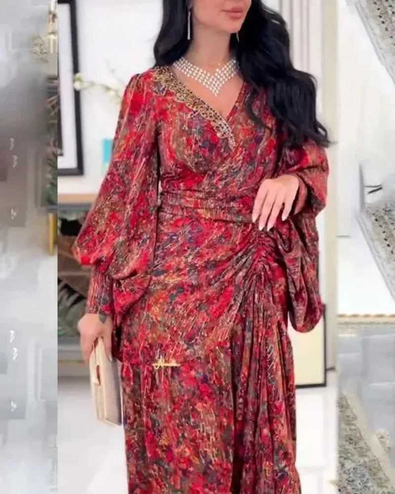 Urban Sexy Dresses African Print Dress for Women Summer Elegant African Lantern Slve V-neck Polyester Party Casaul Maxi Dr African Dr Y240312X5G4