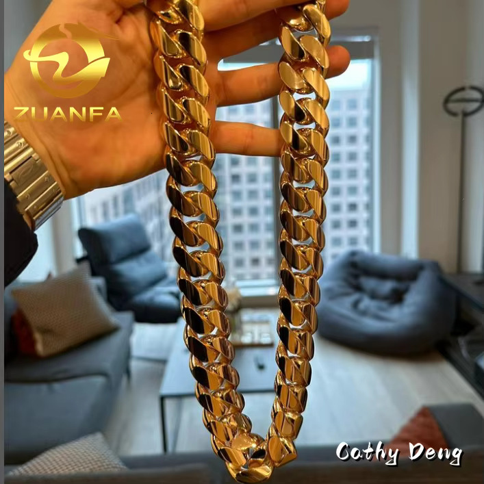 Hip Hop Jewelry 18k Gold Plated Big Size 30mm Miami Cuban Link Chain Bracelet Brass Cuban Men Necklace Chain