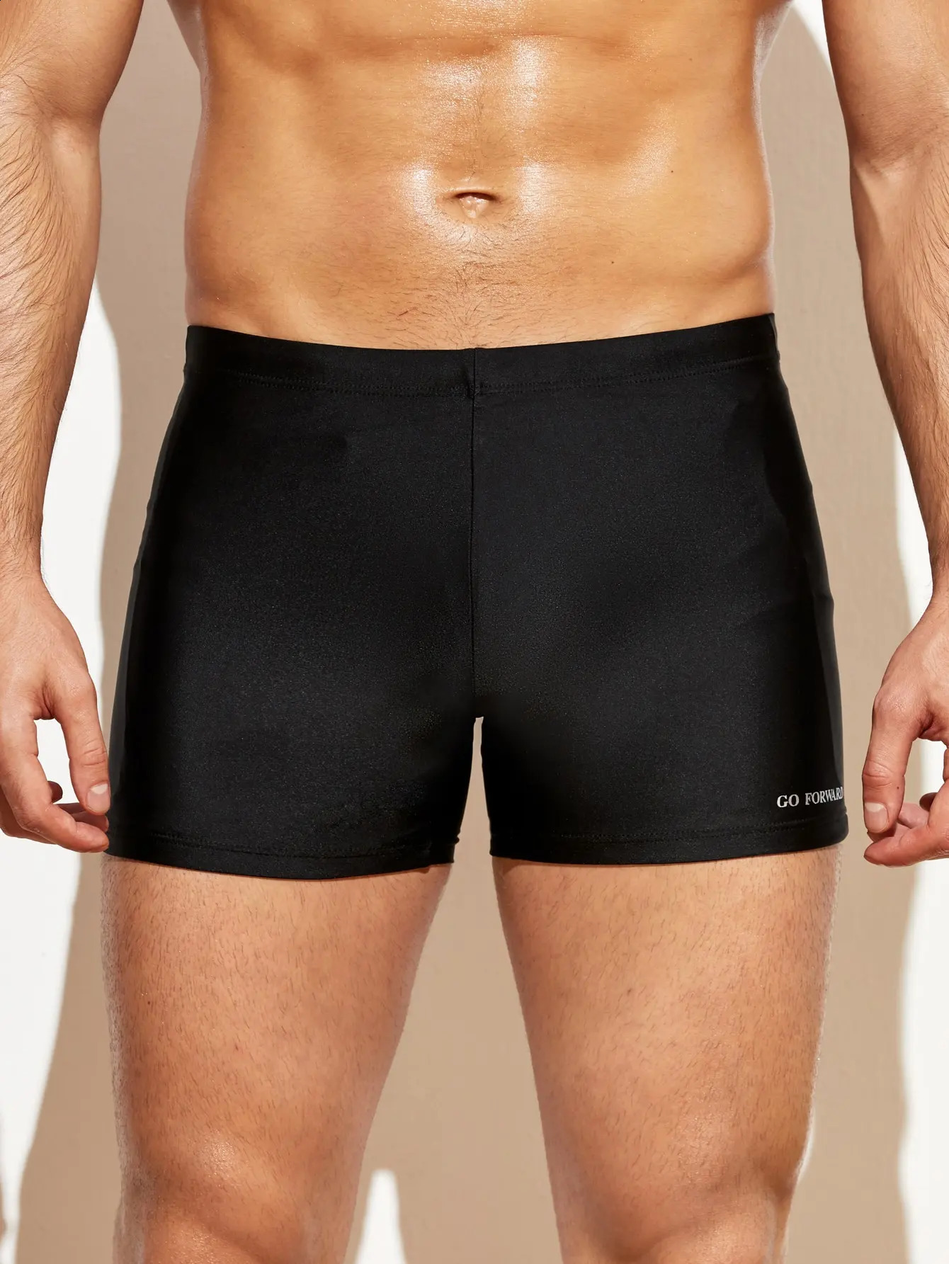 Mens Solid Color Tight Flat Angle Swimming Pants 250311