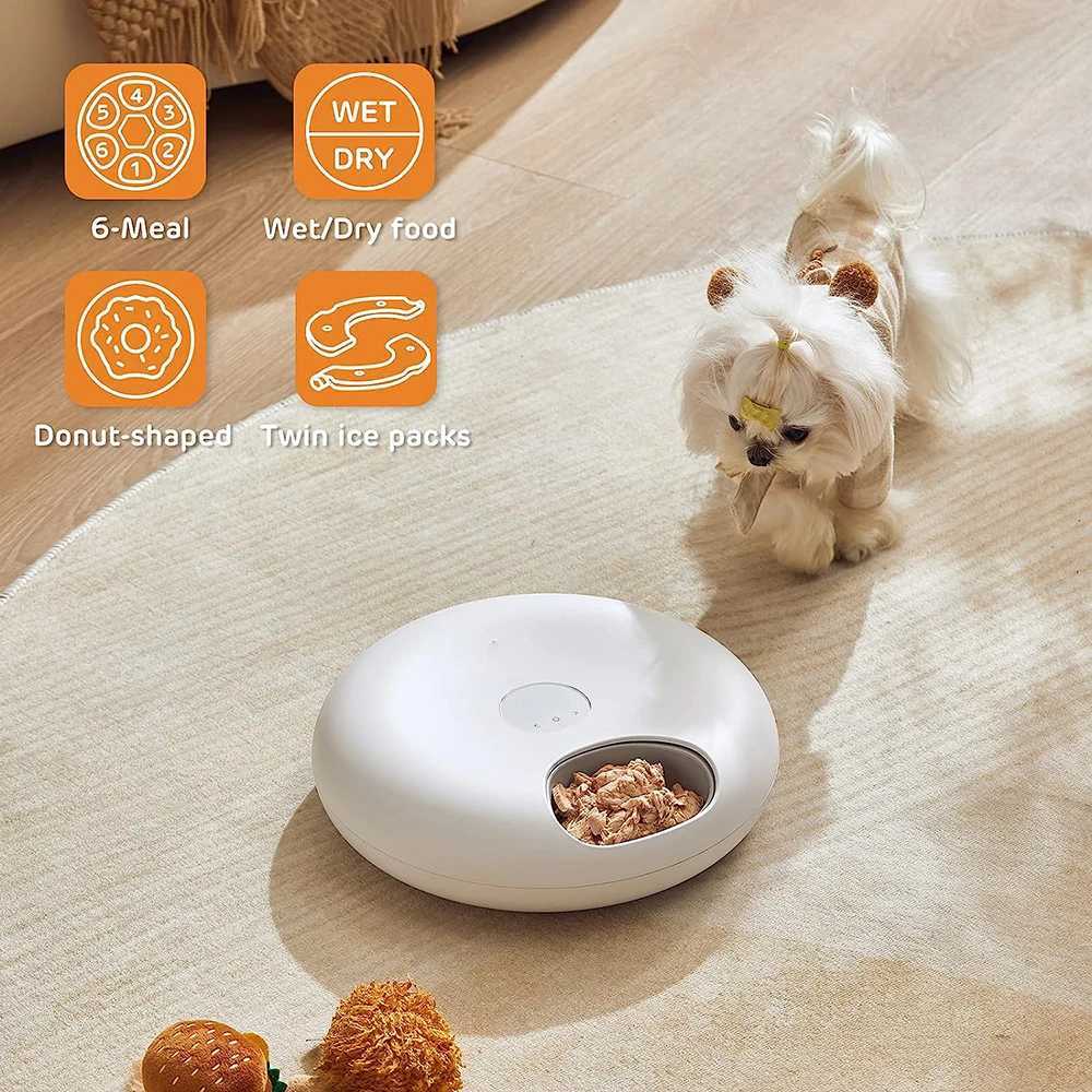 6-Meal Cordless Automatic Pet Feeder Wet and Dry Food Automatic Cat Feeder with Two Ice Packs Programmable Timer with LED DisplaC250313